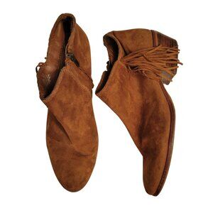Sam Edelman 8.5M Suede Leather Ankle Boots Fringe Western Booties PAIGE